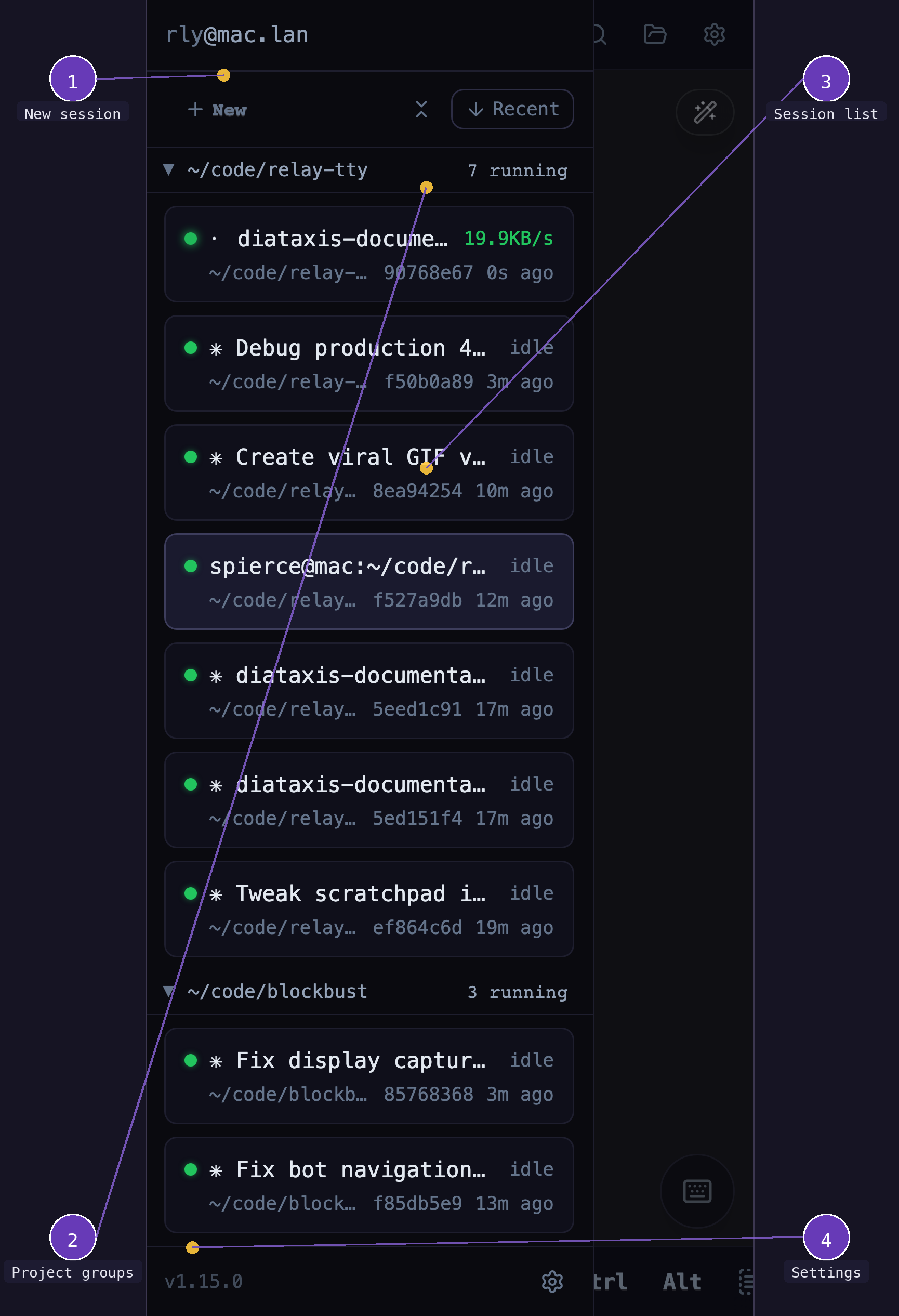 Sidebar drawer with sessions