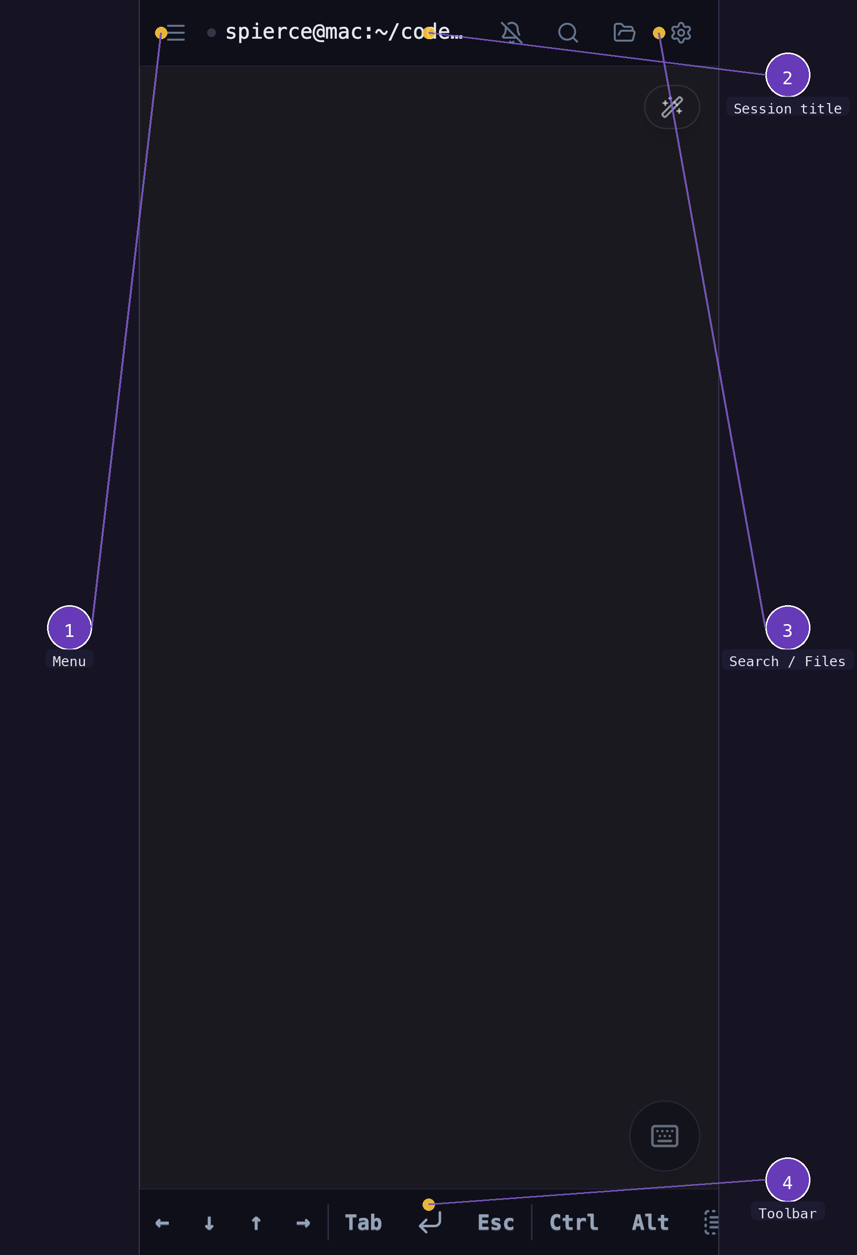Terminal session on mobile